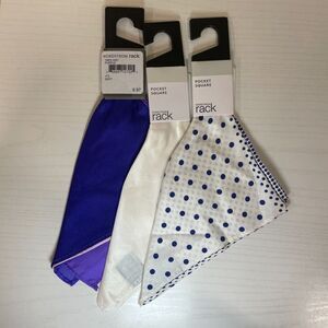 Set of 3 Nordstrom Rack Silk Pocket Squares - White Polka Dot, White, Purple